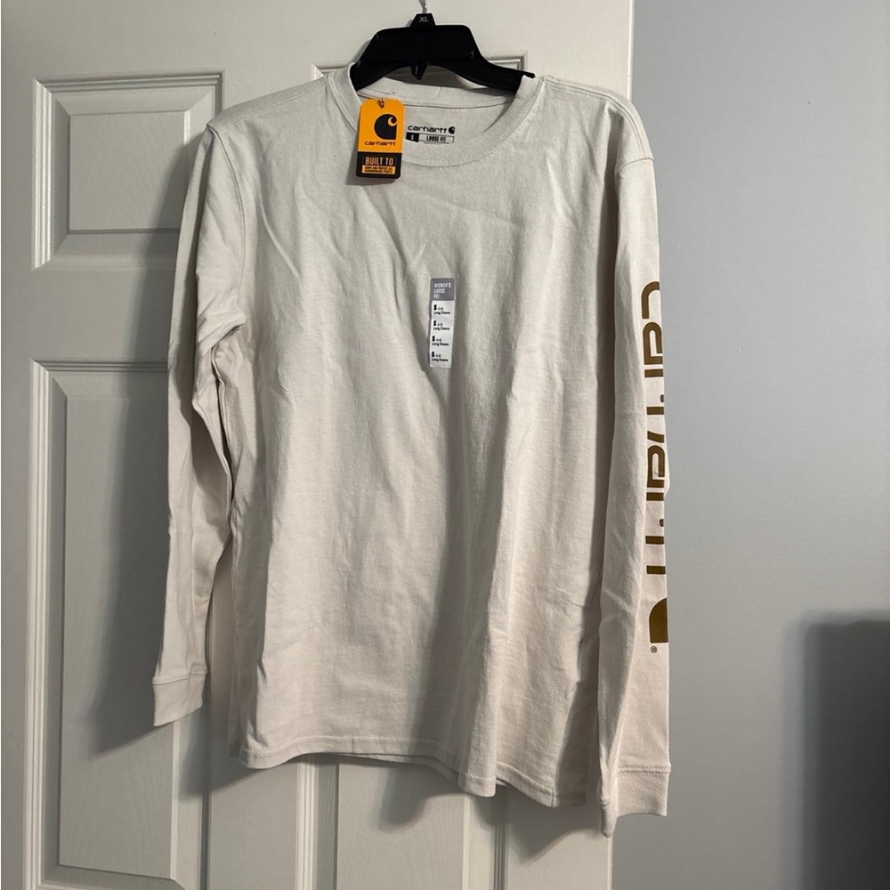 Carhartt Cream Long Sleeve Tee with Gold Sleeve Logo